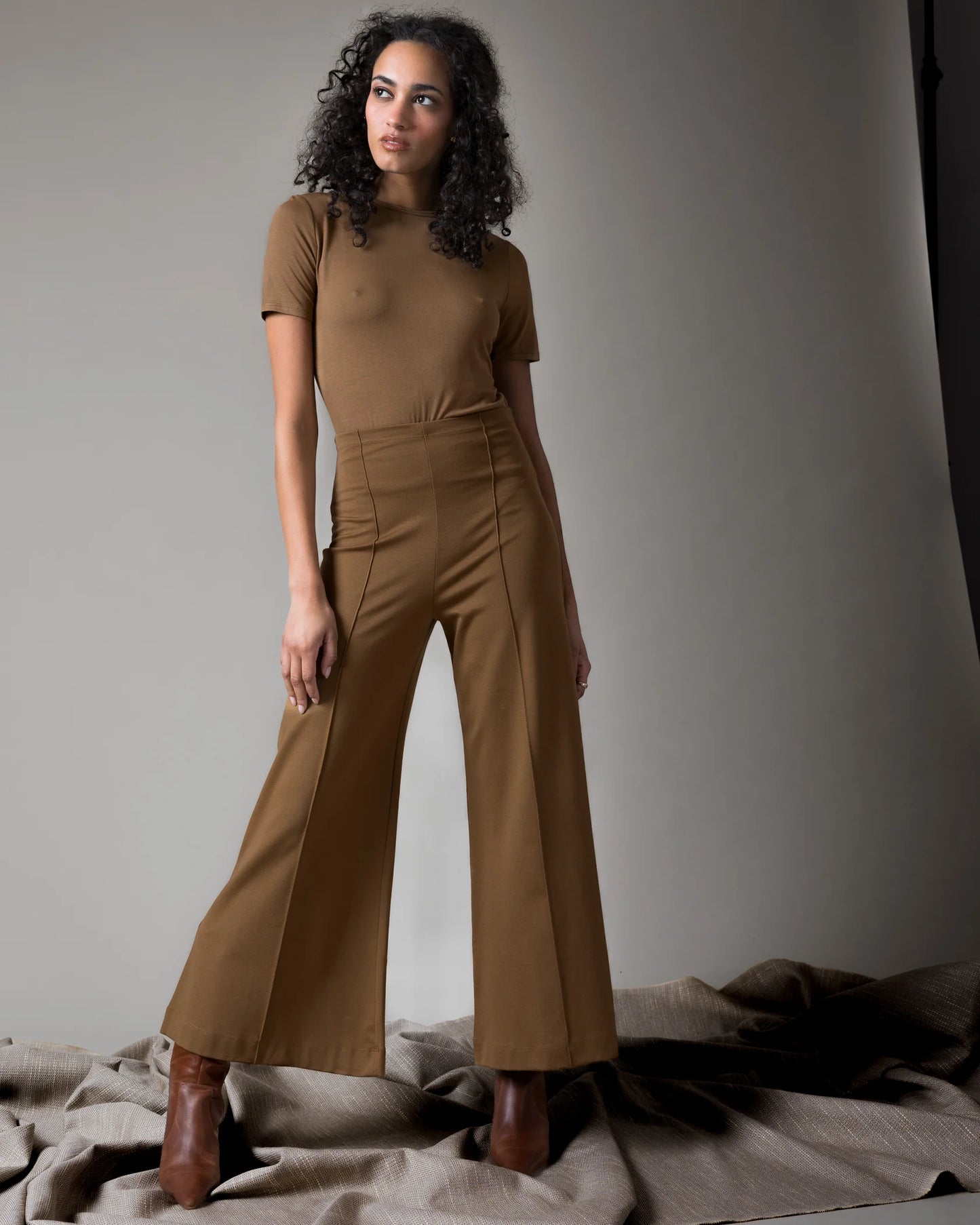 Ponte Knit Wide Leg Pant: Cropped Camel - Ripley Rader