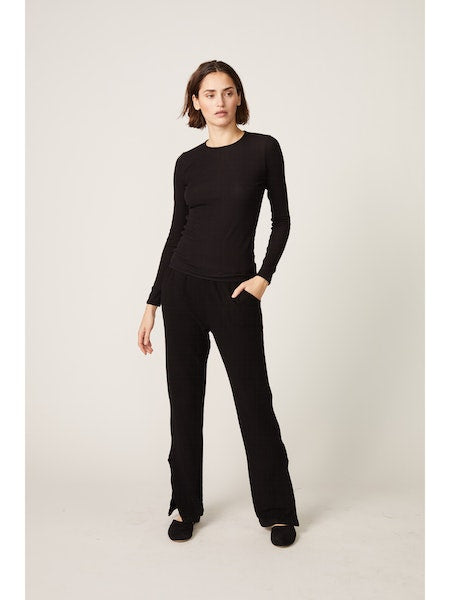 Needle Rib Long Sleeve Crew Black - Monrow