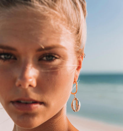 Hammered Hoop Shell Drops Earrings Gold - Adriana Pappas