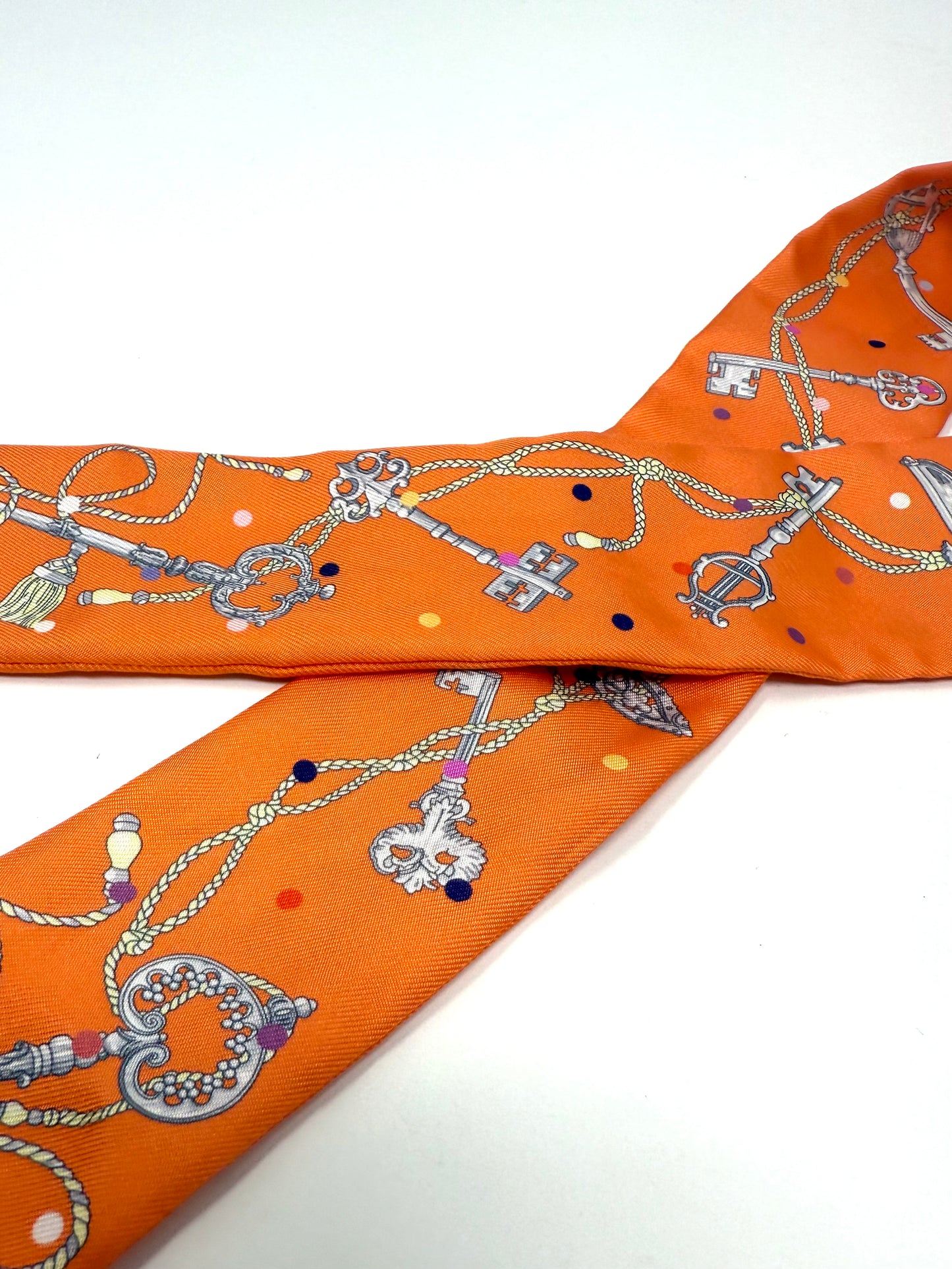 Les Cles A Pois Silk Twilly Scarf Orange - Hermes