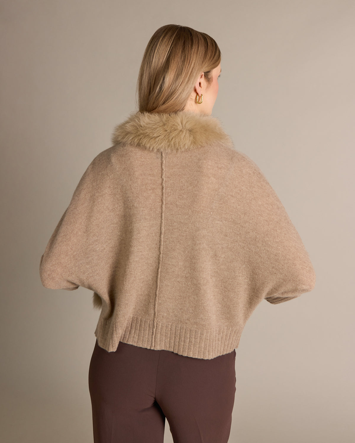 Cashmere Abigail Fox Trim Shrug Natural - Alashan