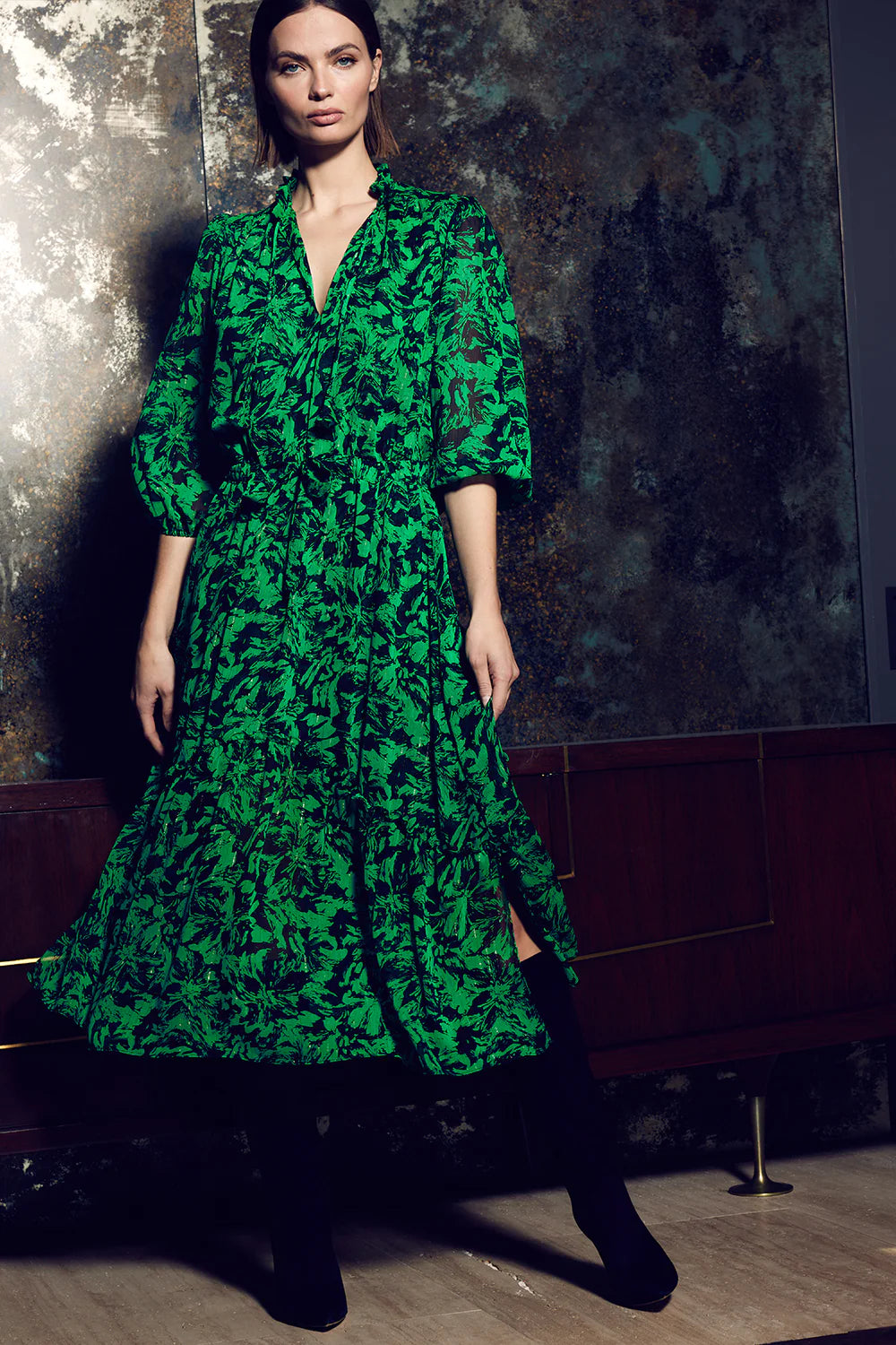 Olivia Dress Emerald Abstract - MISA Olivia Dress Emerald Abstract - MISA