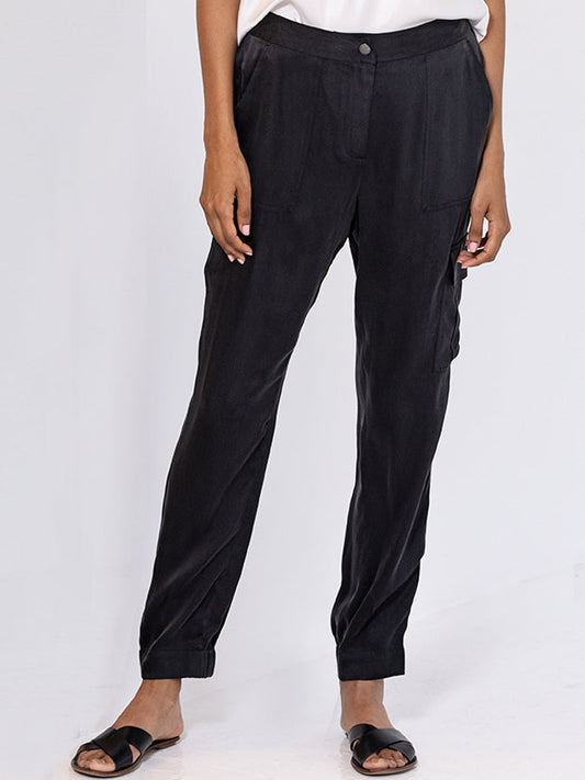 Go Luxe Cargo Hold Pant Washed Black- Go Silk