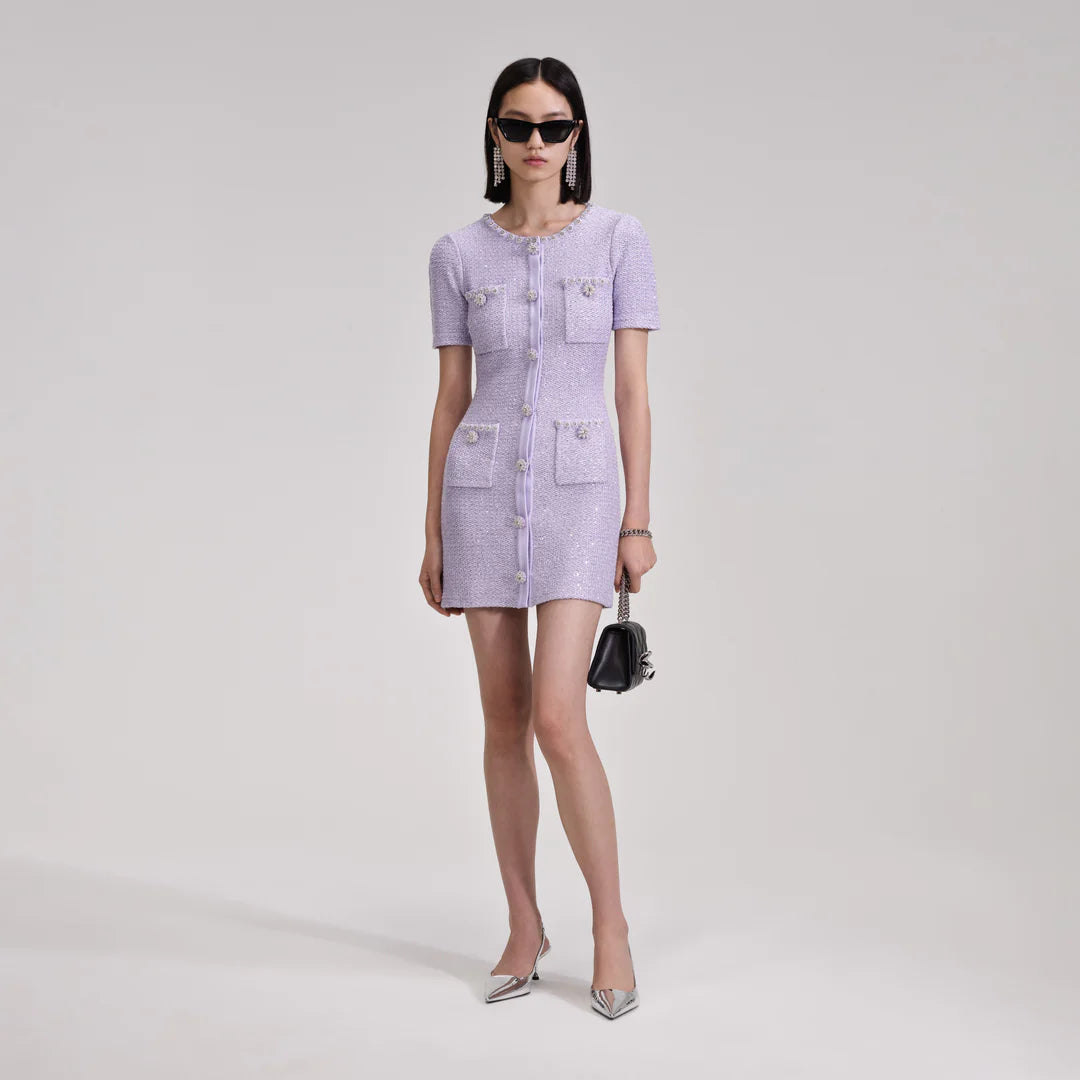 Sequin Knit Mini Dress Lilac - Self-Portrait