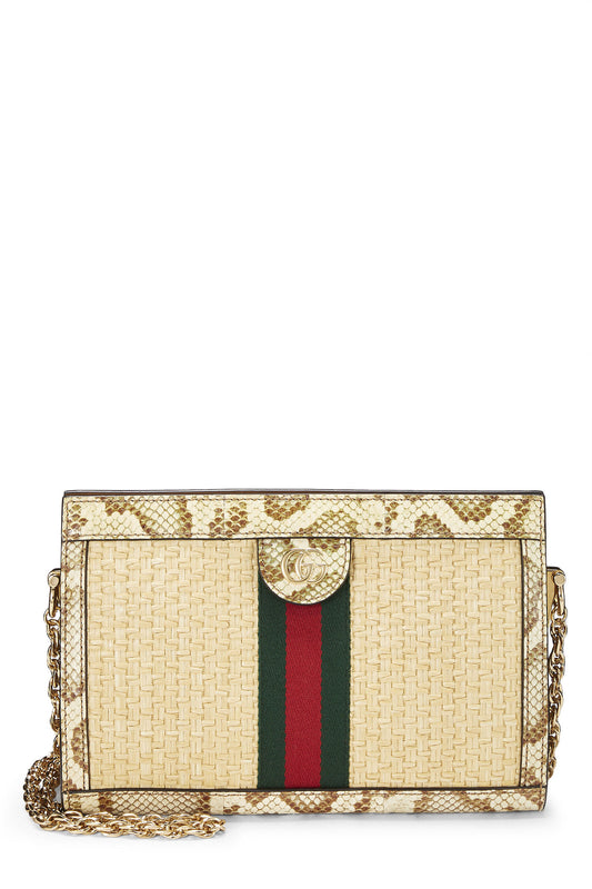 Ophida Raffia Semi Shoulder Bag with Gold Chain - Gucci