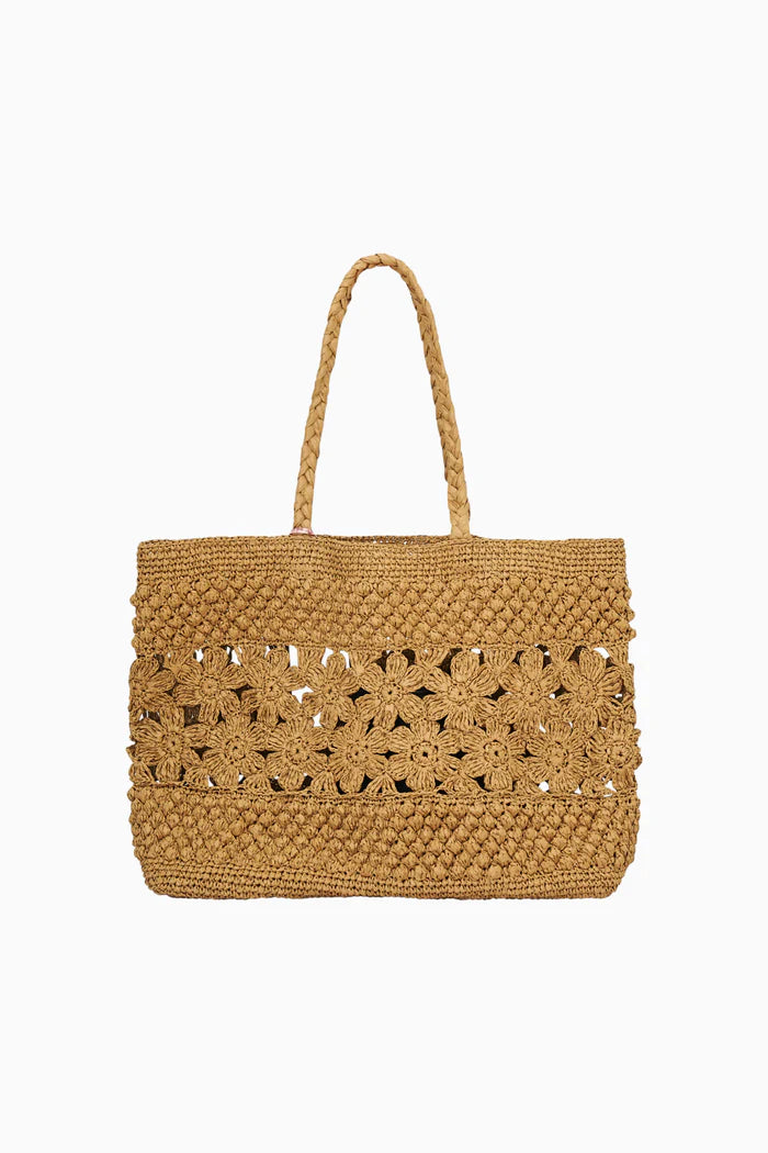 Sharlo Floral Straw Bag Tan - LoveShackFancy