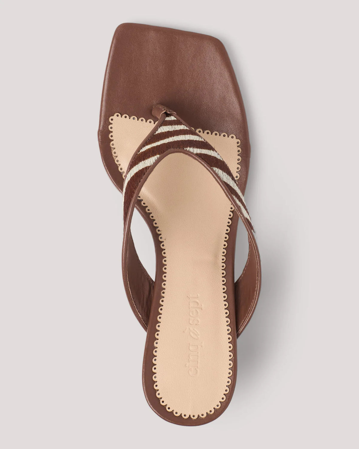 Frankie Zebra Haircalf Kitten Heel Sandal Darksepia/Ivory - Cinq à Sept