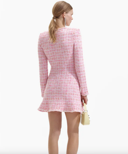 Check Knit Mini Dress Pink - Self Portrait