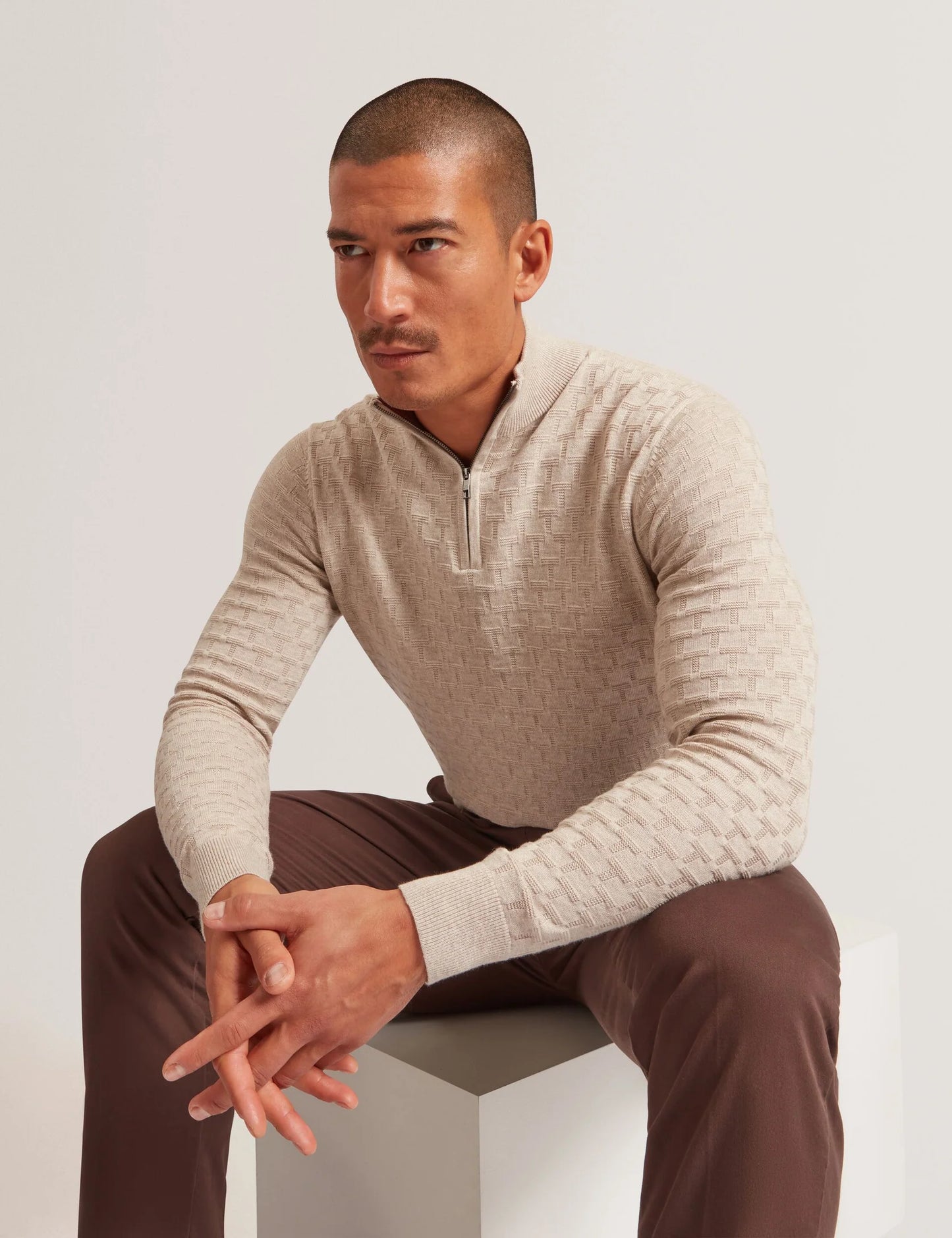 Jeremee T Stitch Half Zip Natural - Ted Baker