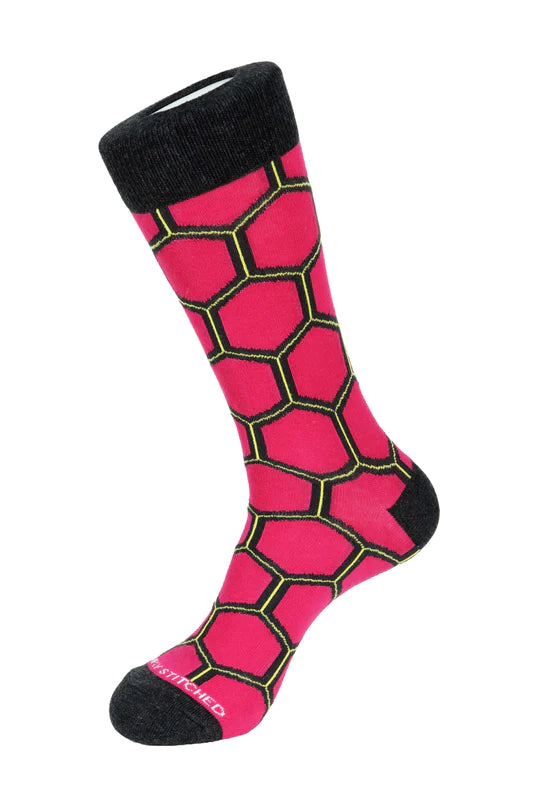 Large Honeycomb Crew Socks Fuchsia Grey - Unsimply Stitched