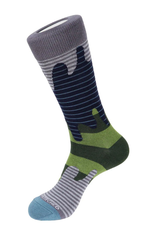 Slime Stripe Crew Socks Grey Blue Green - Unsimply Stitched