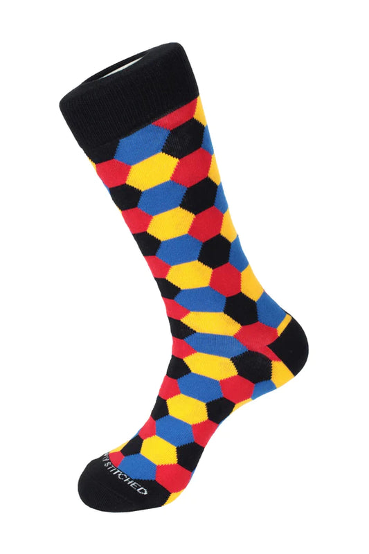 Honeycomb Crew Socks Black Red Yellow - Unsimply Stitched