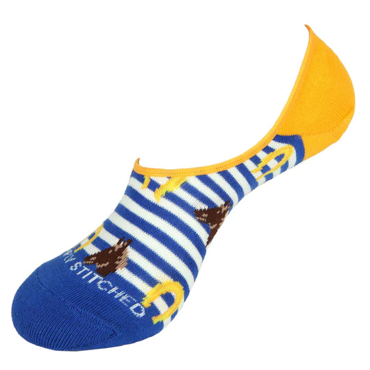 Horse Shoe No Show Socks White Blue - Unsimply Stitched