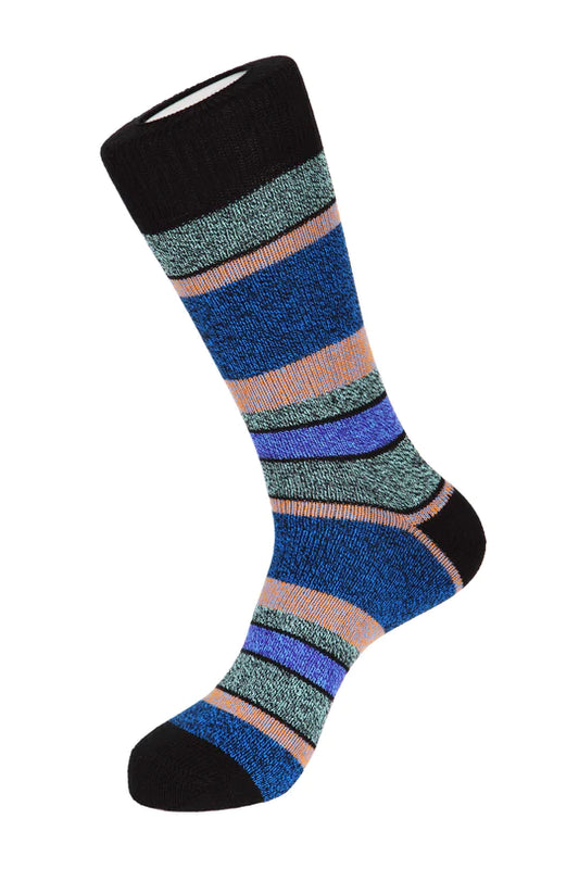 Double Stripe Boot Socks Blue Black Multi - Unsimply Stitched