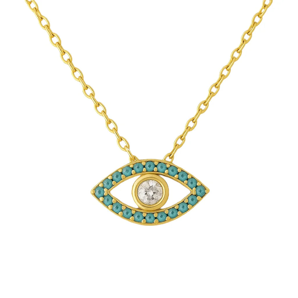 Clio Evil Eye Gold Plated Necklace Turquoise - Bara Boheme