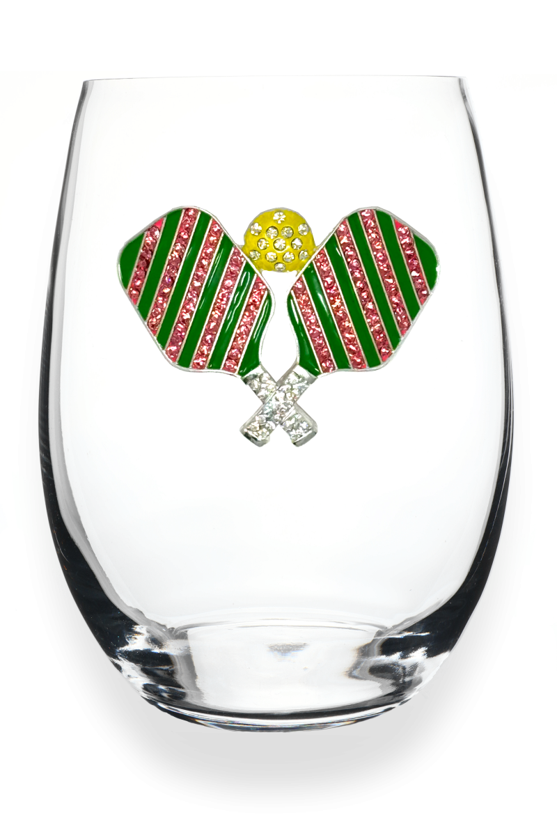 Pickleball With Paddles Stemless Wine Glass - The Queens Jewels