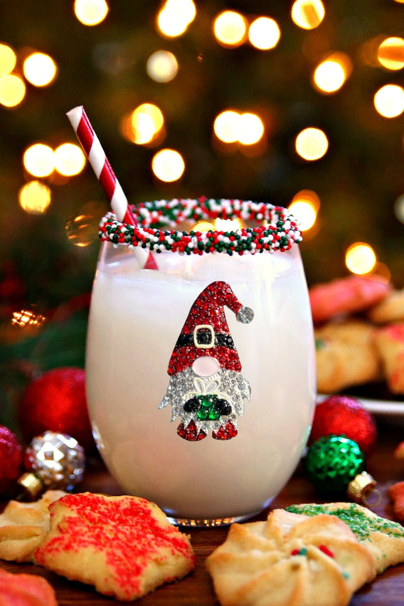 Christmas Gnome Jeweled Stemless Wine Glass - The Queens Jewels