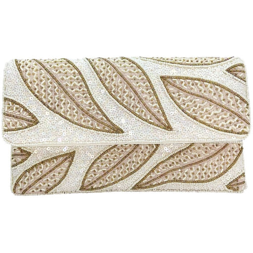Leaves Sequin Beaded Clutch Cream - Jackie Z Style Co
