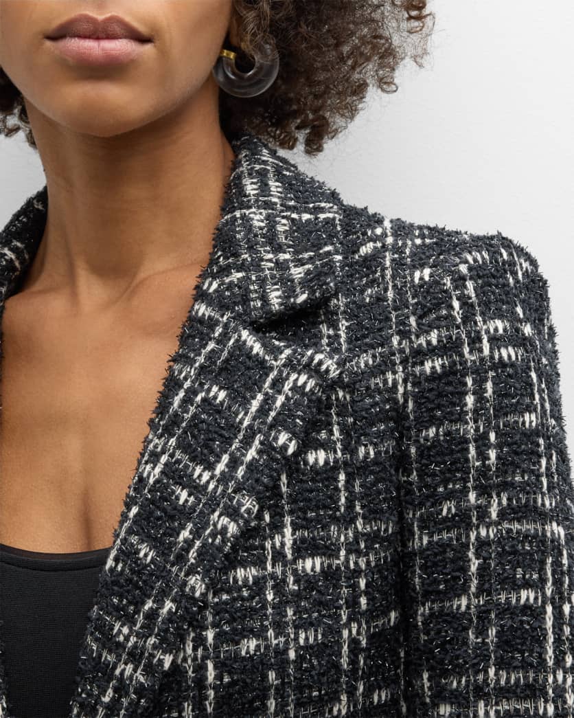 Macey Fitted Tweed Blazer Black White - Alice + Olivia