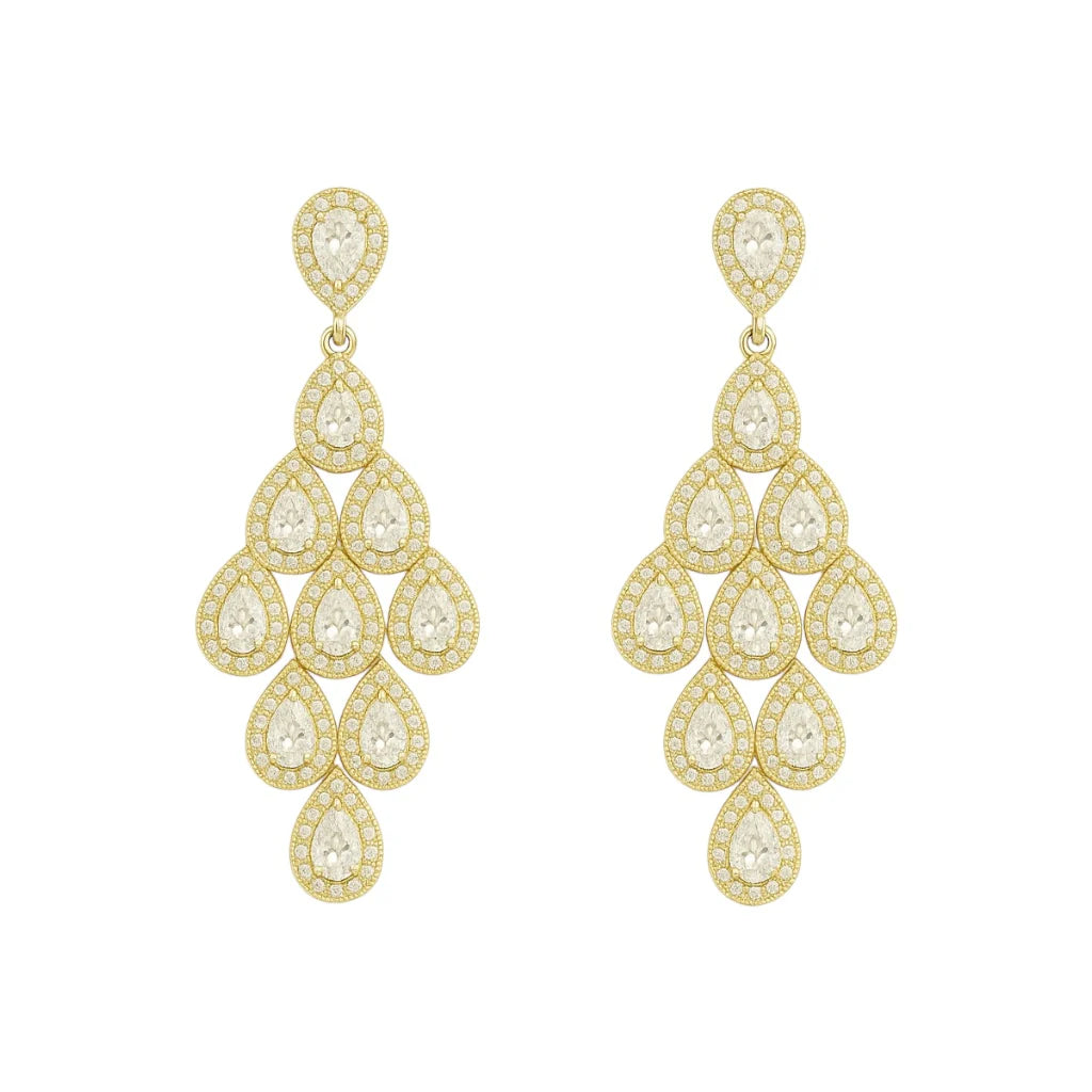 Princess Chandelier Gold Plated Earrings - Bara Boheme