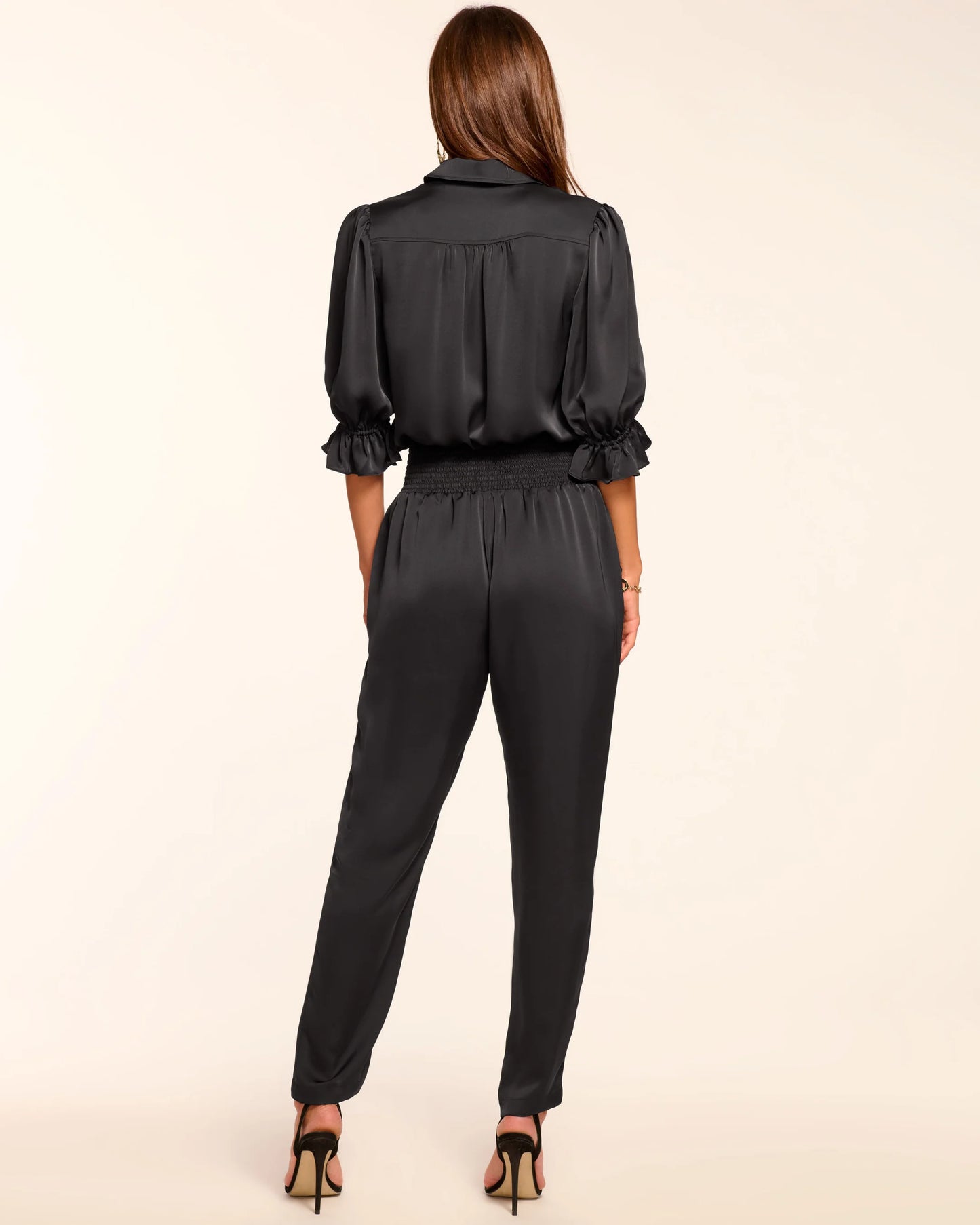 Dina Short Sleeve Button Down Jumpsuit Black - Ramy Brook