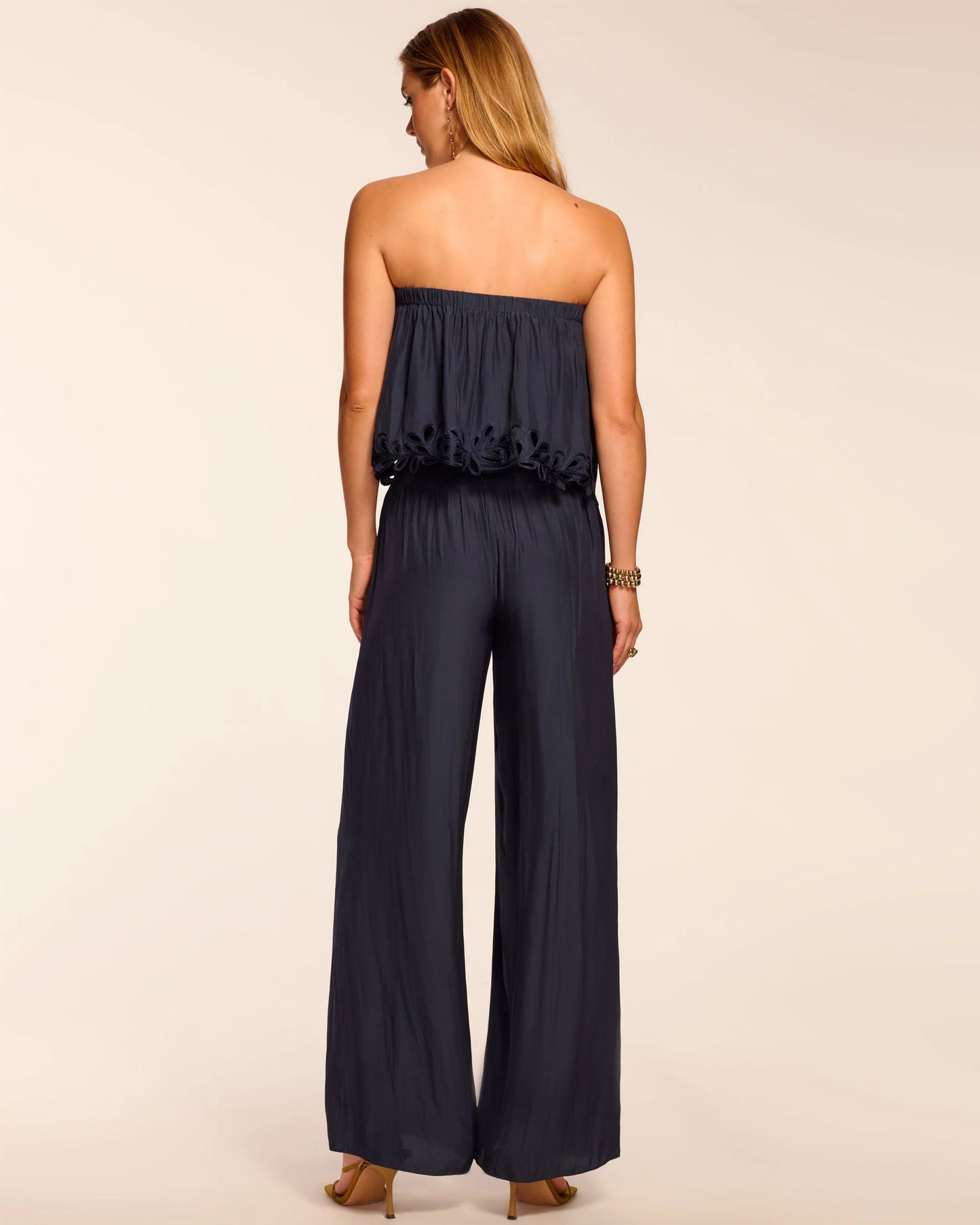 Christiana Smocked Embellished Strapless Jumpsuit Navy - Ramy Brook