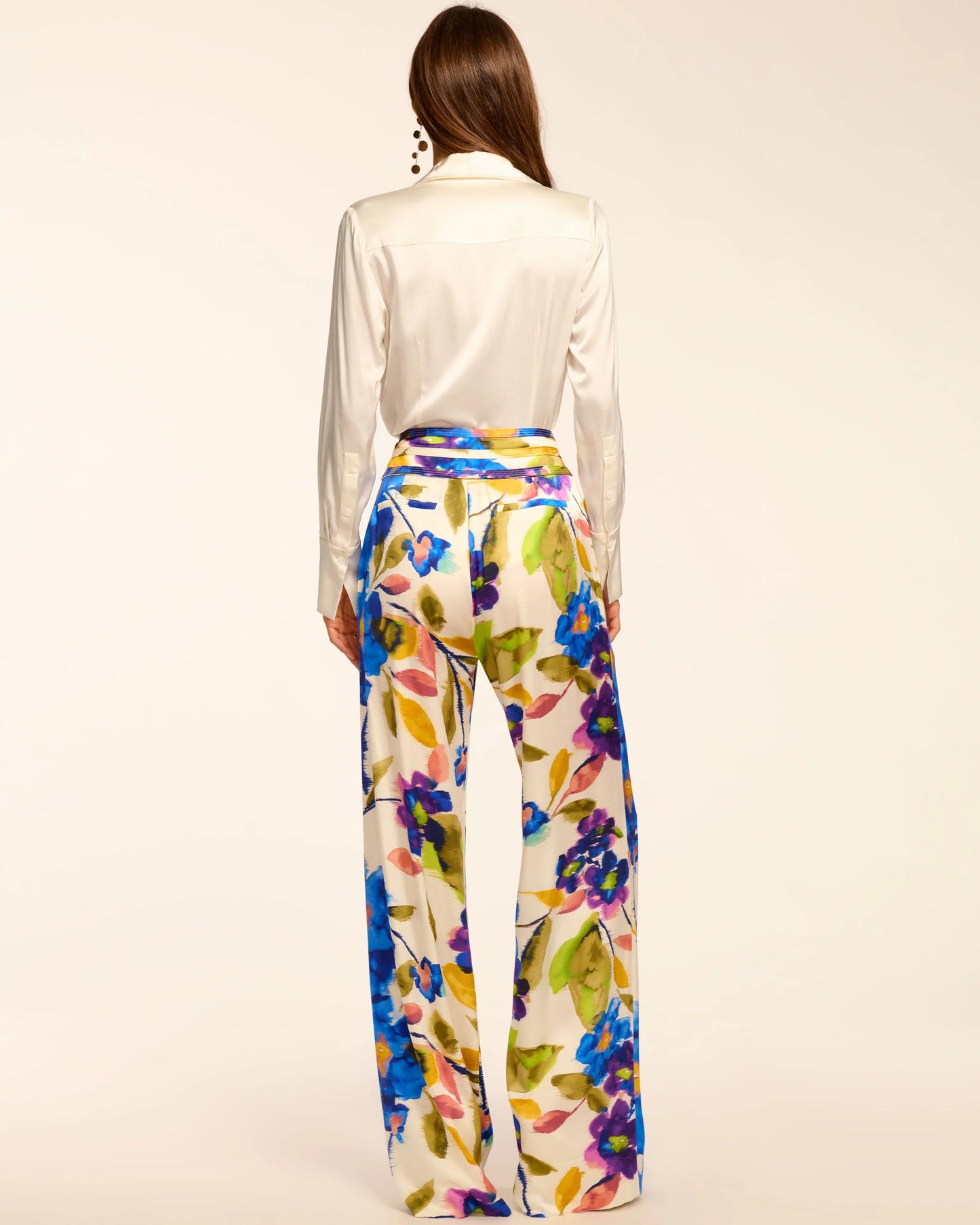 Joss Printed Silk Wide Leg Pant Ivory Floral - Ramy Brook