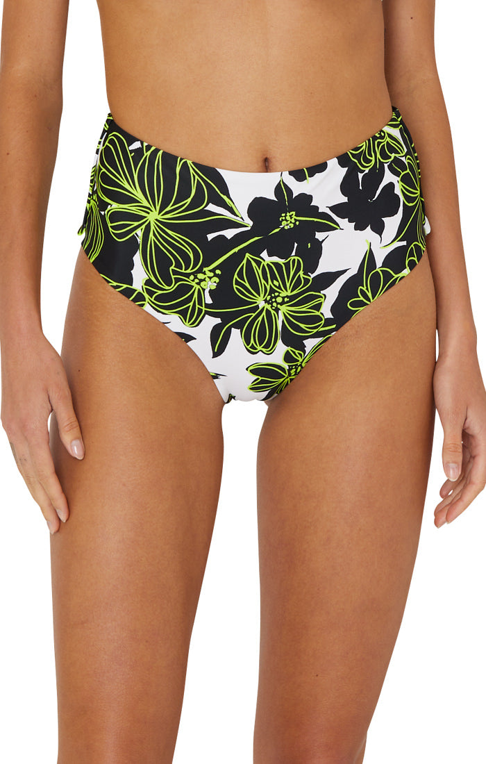 Sea Of Petals Tie Bikini Bottom Chartreuse/Black - MILLY