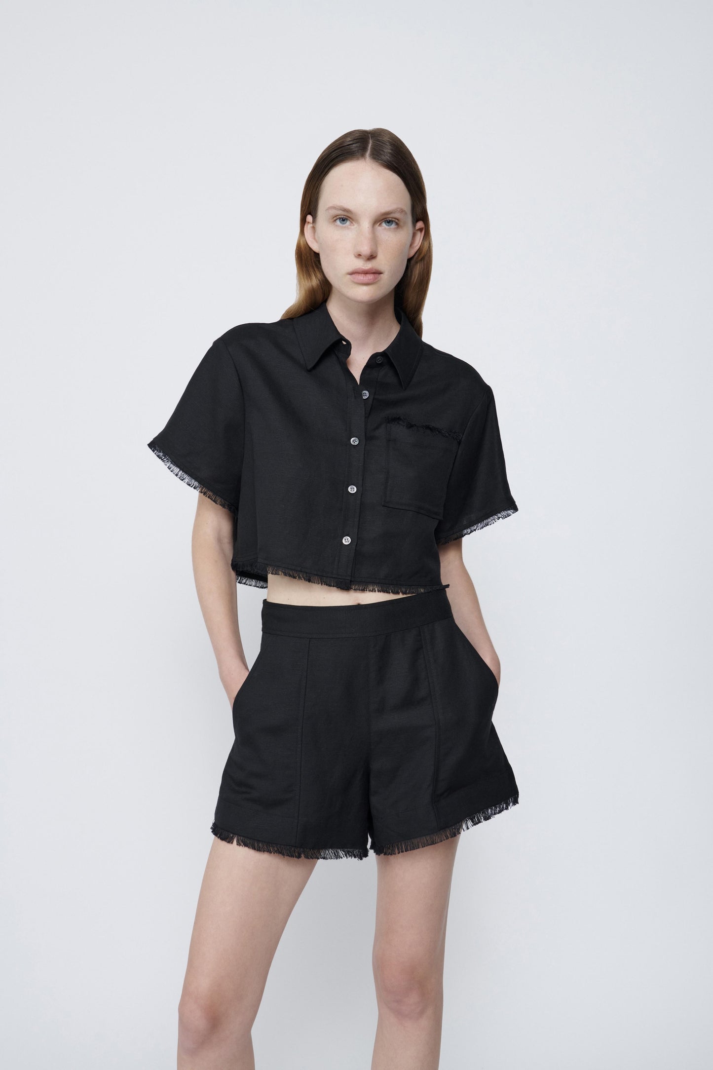Solange Cropped Shirt Black - Simkhai