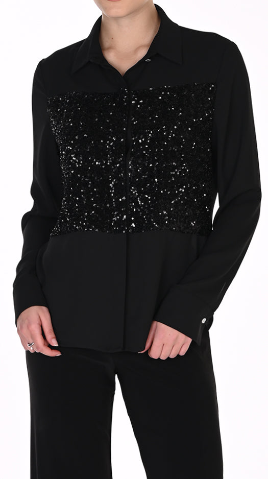 Woven Sequin Blouse Black - Frank Lyman