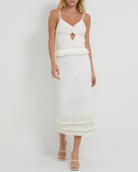 Sleeveless Lace Midi Dress Ivory - PatBo