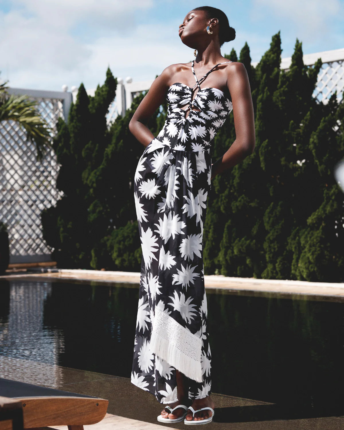 PatBo - Dahlia Fringe Trim Beach Skirt Black