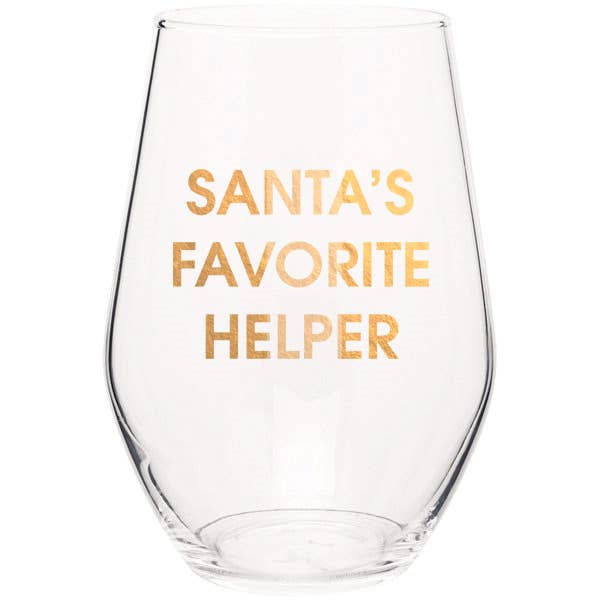 "Santa's Favorite Helper" Stemless Wine Glass - Chez Gagne