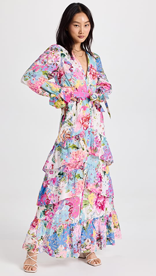 Rococo Sand - Cotton Schiffli Long Dress Pink/Powder Blue Rococo Sand - Cotton Schiffli Long Dress Pink/Powder Blue
