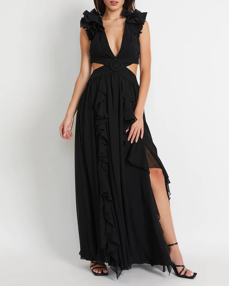 PatBO - Flutter Sleeve Maxi Dress Black PatBO - Flutter Sleeve Maxi Dress Black