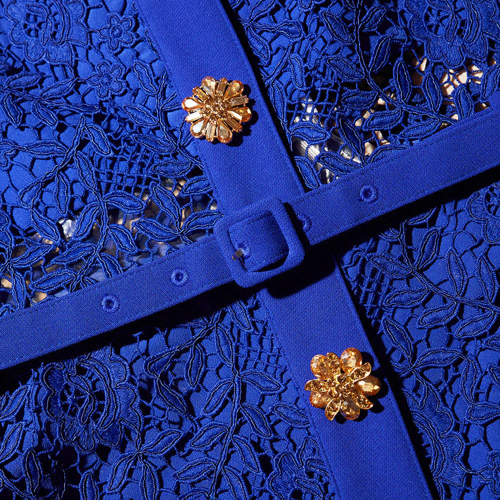 Rose Lace Button Midi Dress Cobalt - Self-Portrait