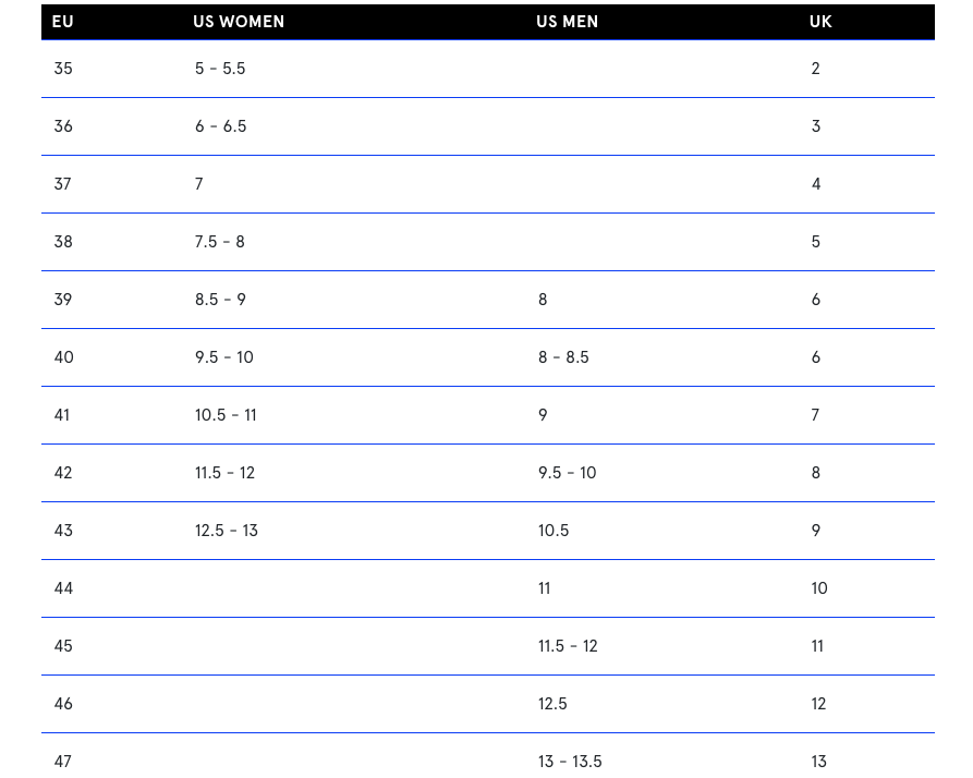 P448 Thea Plot Sneaker Size Chart