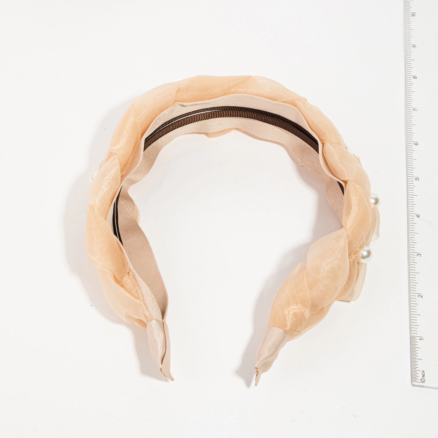 Collections By Fame Accessories Sheer Fabric Braided Pearl Headband