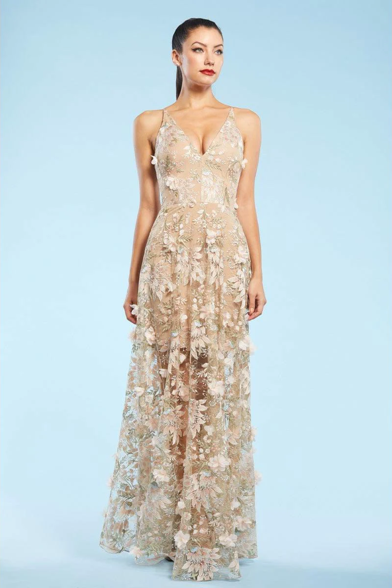 Dress The Population - Sidney Fitted Bodice V-Neckline Gown