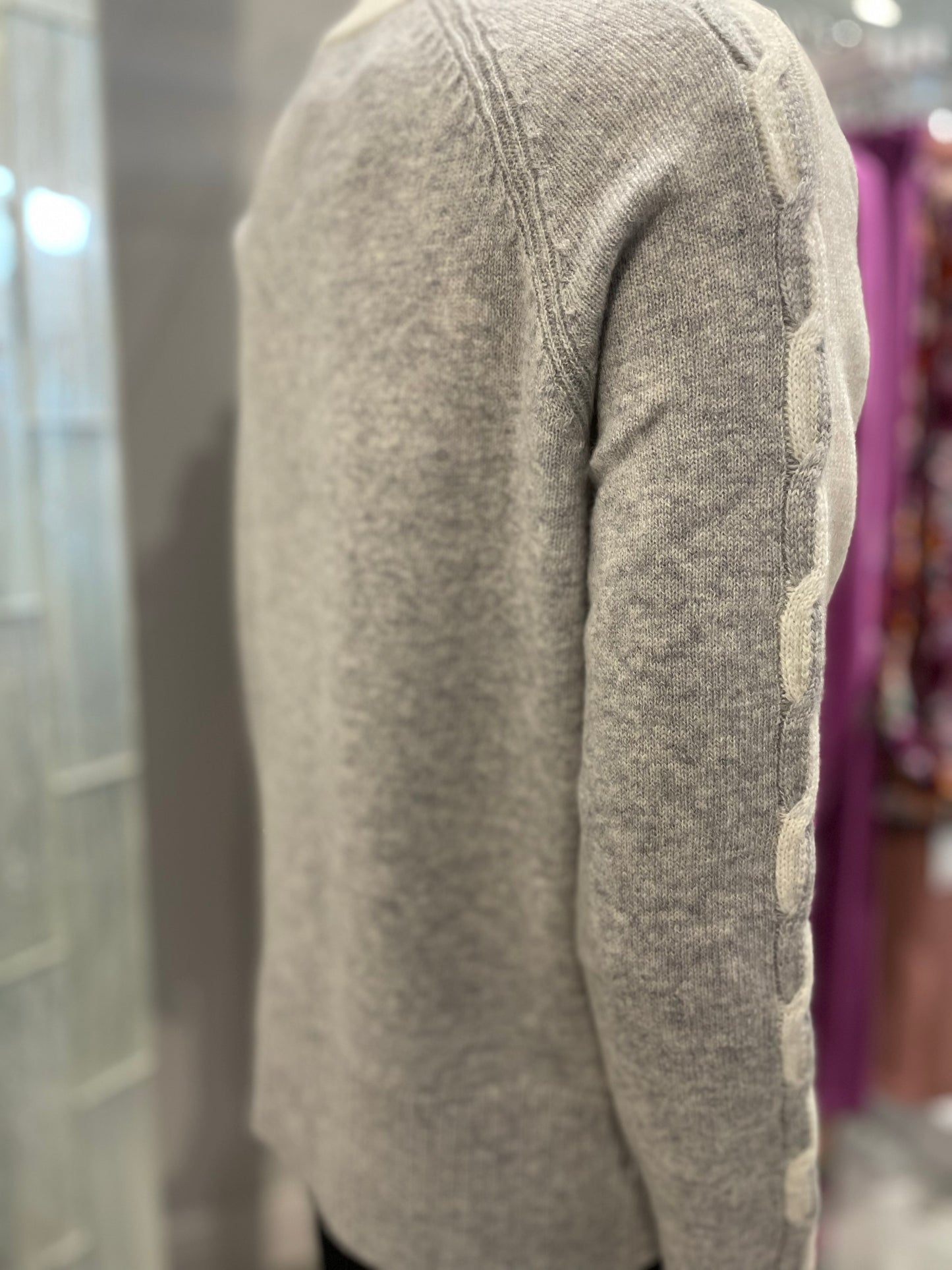 Merino Split Color Cable Detail Sweater Carrara and Heather Grey - Jackie Z Style Co