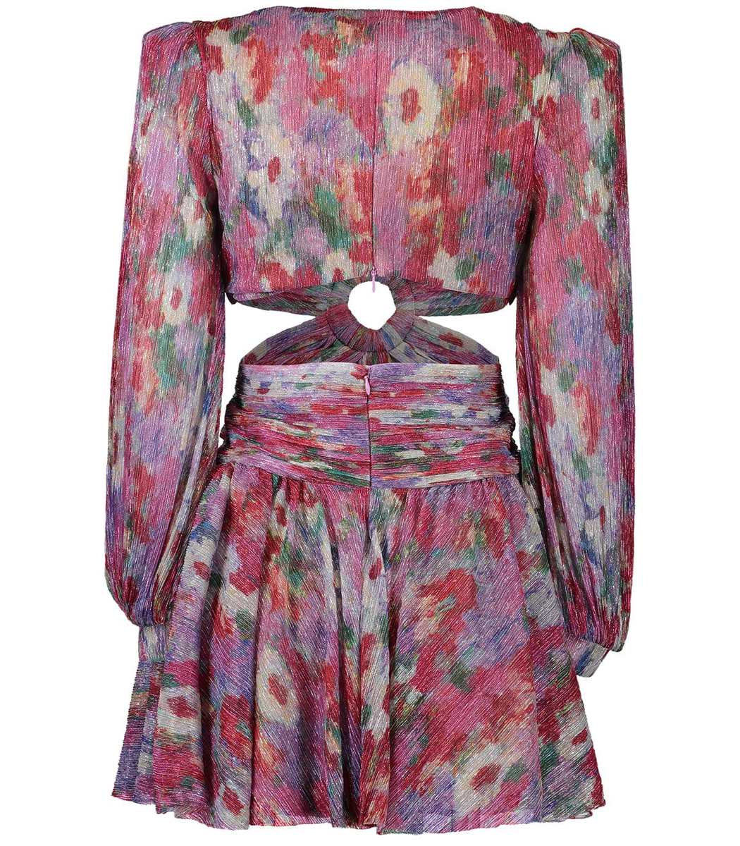 Printed Lurex Cutout Mini Dress Pink Multi - PatBO