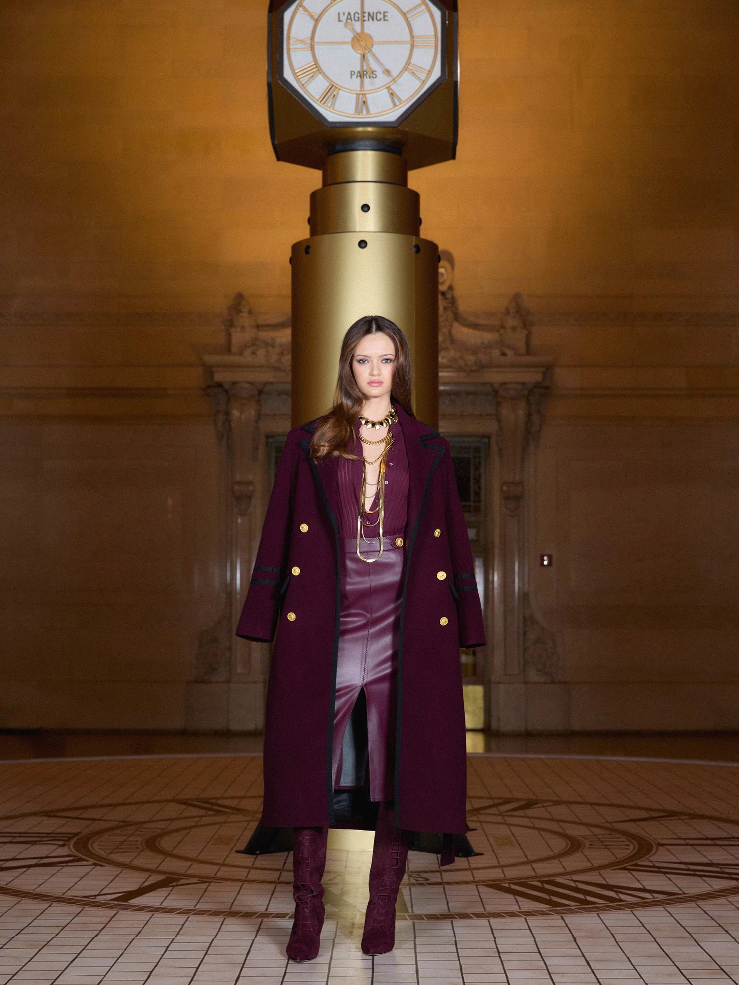 Irene Long Coat Dark Port - L'AGENCE