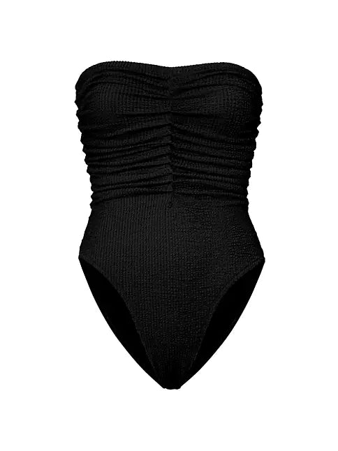 Textured Ruched One-Piece Black - Milly