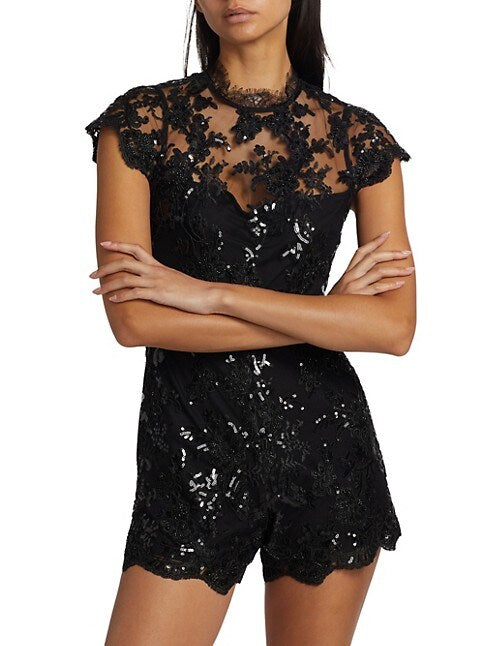 Alaina Lace Romper Black - Alice + Olivia