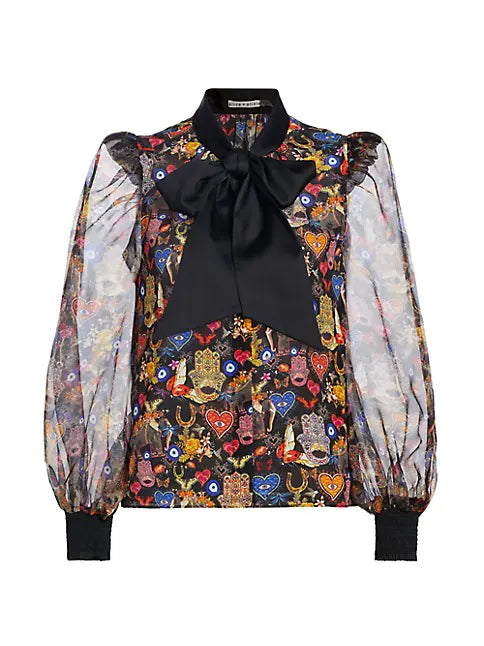 Brentley Tie Neck Blouse Etherealsm - Alice + Olivia