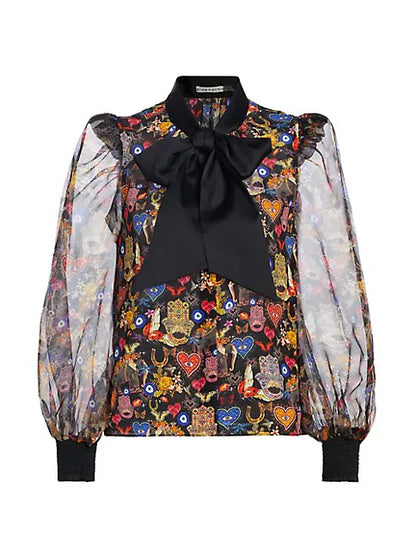 Brentley Tie Neck Blouse Etherealsm - Alice + Olivia