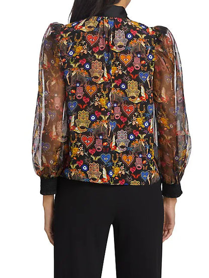 Brentley Tie Neck Blouse Etherealsm - Alice + Olivia