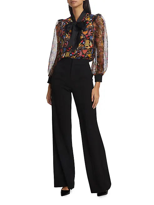 Brentley Tie Neck Blouse Etherealsm - Alice + Olivia