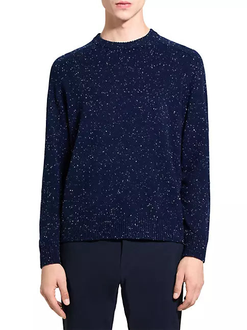 Dinin Crewneck Sweater in Donegal Wool-Cashmere Navy Multi - Theory