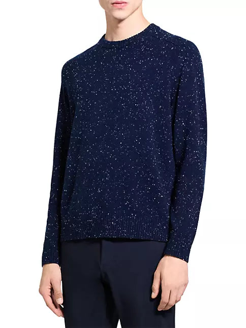 Dinin Crewneck Sweater in Donegal Wool-Cashmere Navy Multi - Theory